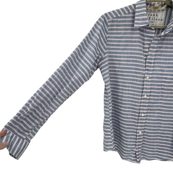 Frank & Eileen Barry Blue Stripe Button Down Blouse Shirt Size Small - Picture 3 of 7